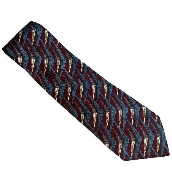 Vintage Robert Talbott Studio Red Blue Geometric 100% Silk Tie 2 Neckties 80s - Picture 7 of 11